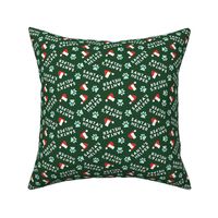 Santa's Helper - Paw Prints - Dog Christmas Fabric - dark green - LAD23