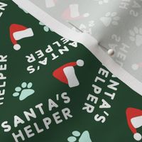 Santa's Helper - Paw Prints - Dog Christmas Fabric - dark green - LAD23