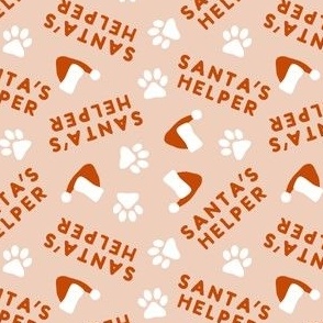 Santa's Helper - Paw Prints - Dog Christmas Fabric - pink - LAD23
