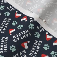 (small scale) Santa's Helper - Paw Prints - Dog Christmas Fabric - navy - LAD23