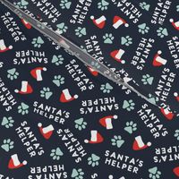 Santa's Helper - Paw Prints - Dog Christmas Fabric - navy - LAD23