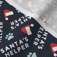 Santa's Helper - Paw Prints - Dog Christmas Fabric - navy - LAD23