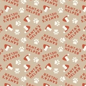 (small scale) Santa's Helper - Paw Prints - Dog Christmas Fabric - tan - LAD23