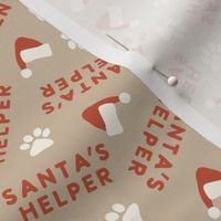 Santa's Helper - Paw Prints - Dog Christmas Fabric - tan - LAD23