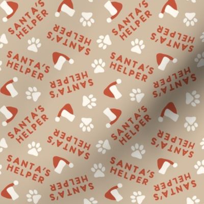 Santa's Helper - Paw Prints - Dog Christmas Fabric - tan - LAD23