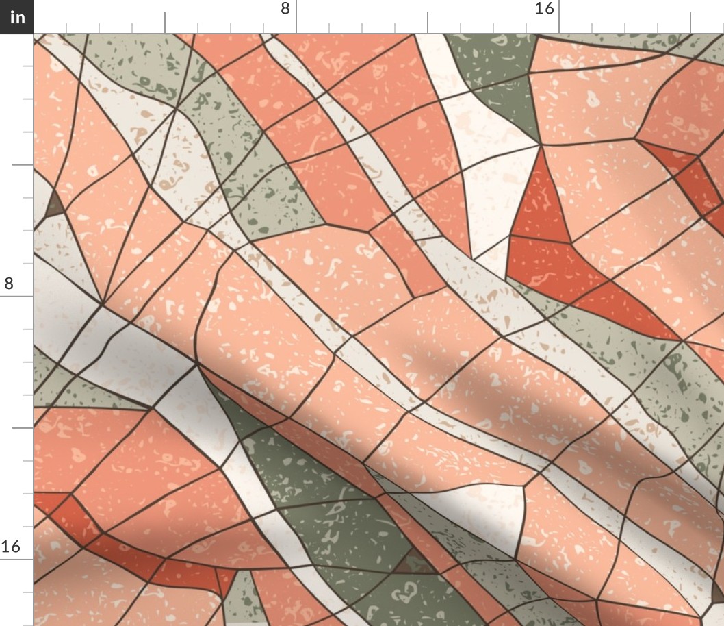 Midi - Granite Grids - A Natural Geometric Pattern of Textured Earth Tone Rocks - Terracotta, Sage & Beige