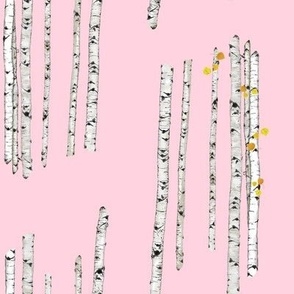 Aspen Trees - Full Color and Line Art on Pink 