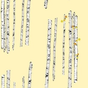 Aspen Trees - Full Color and Line Art on Yellow