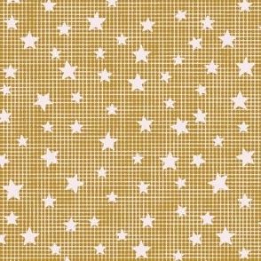 Pale pink stars on gold and pink burlap - medium