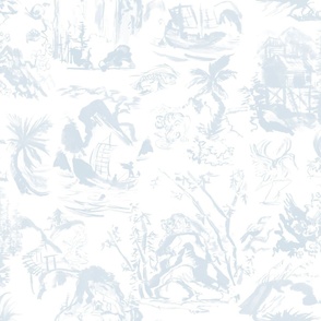 John's Toile Soft  Blue on White