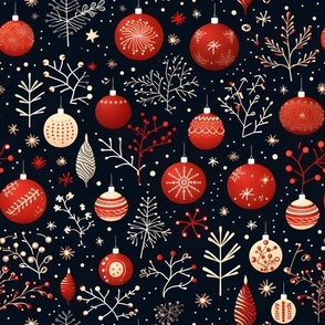 Red, Cream Christmas Ornaments & Foliage - medium