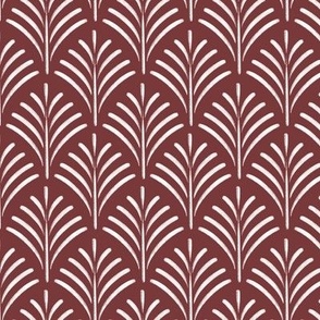 small scale // art deco fronds - beetroot red_ pure white - fish scale fans