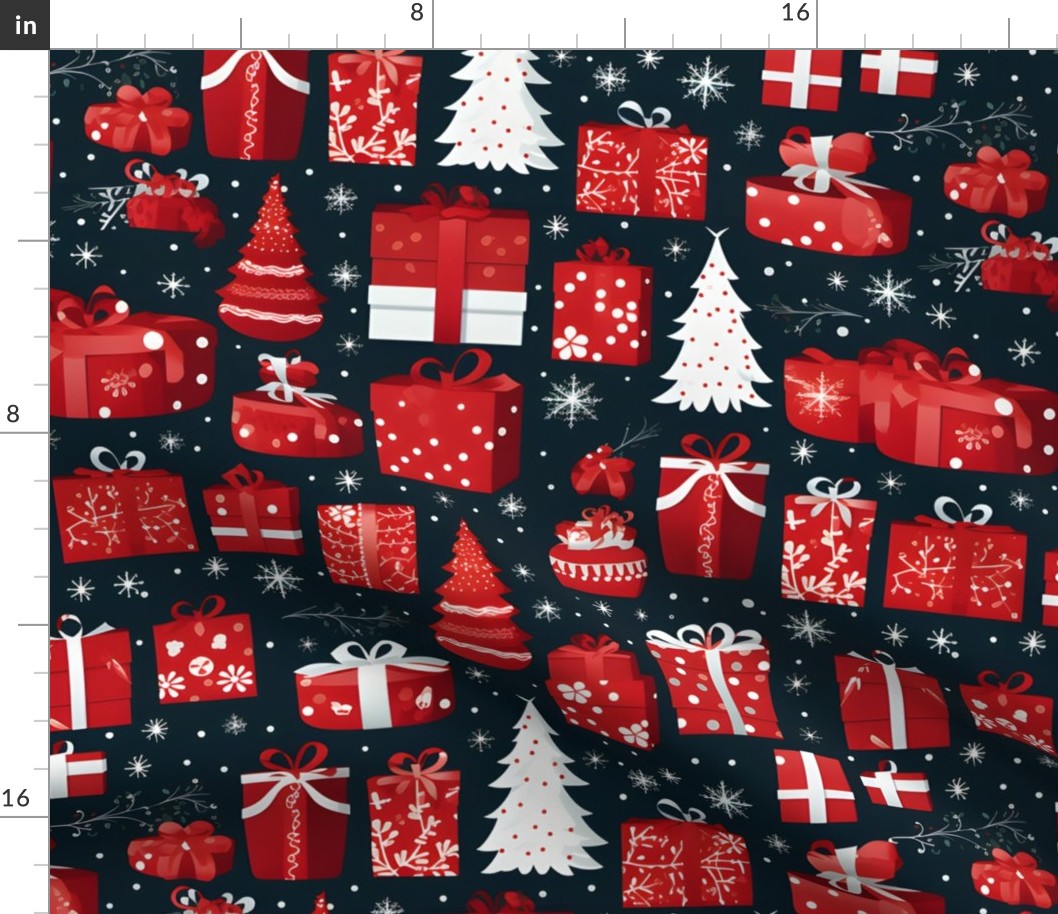 Red, White Christmas Trees & Presents - medium