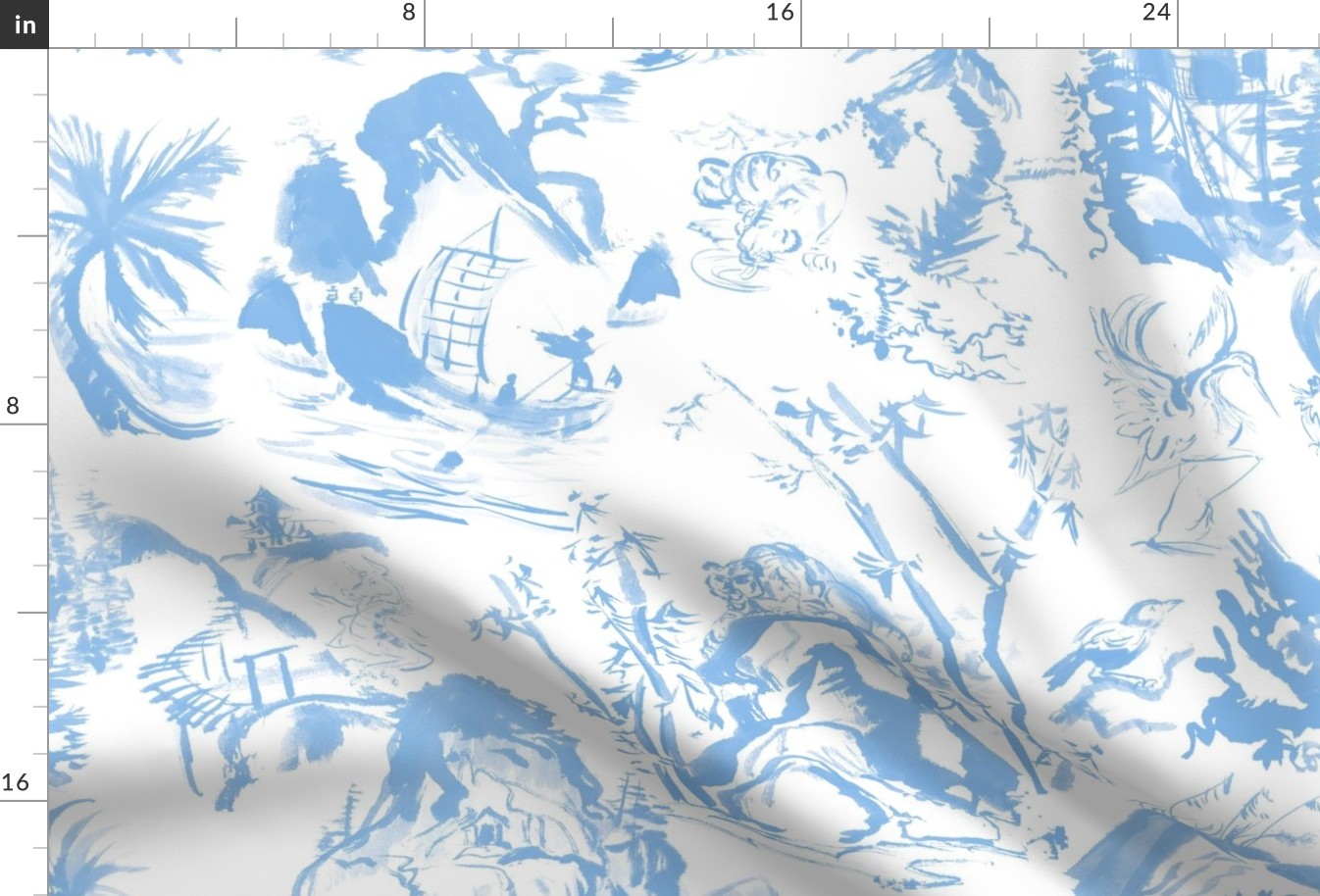 John's Toile Cerulean Blue on White