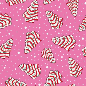 Large Scale Christmas Tree Frosted Snack Cakes on Pink