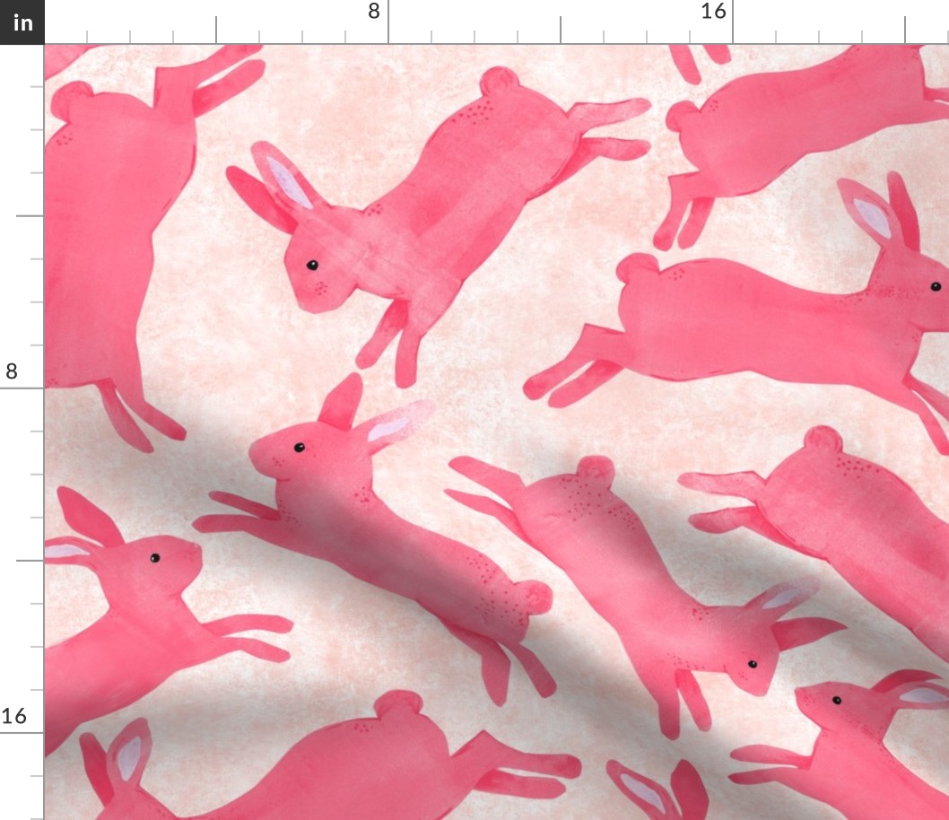 Coral Pink Rabbits Jumping - Large  Scale - Light Orange Bckg Bunny Bunnies Easter Spring
