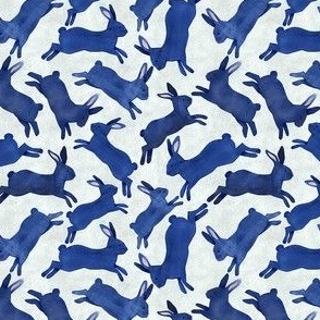 Blue Rabbits Jumping - Ditsy Scale - Light Grey Bckg Bunny Bunnies Easter Boy Nursery