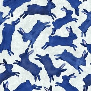 Blue Rabbits Jumping - Small Scale - Light Grey Bckg Bunny Bunnies Easter Boy Nursery
