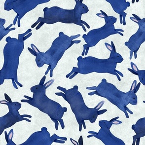 Blue Rabbits Jumping - Medium Scale - Light Grey Bckg Bunny Bunnies Easter Boy Nursery