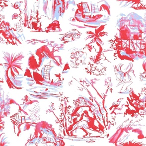 John's Toile Red_ pink and blue