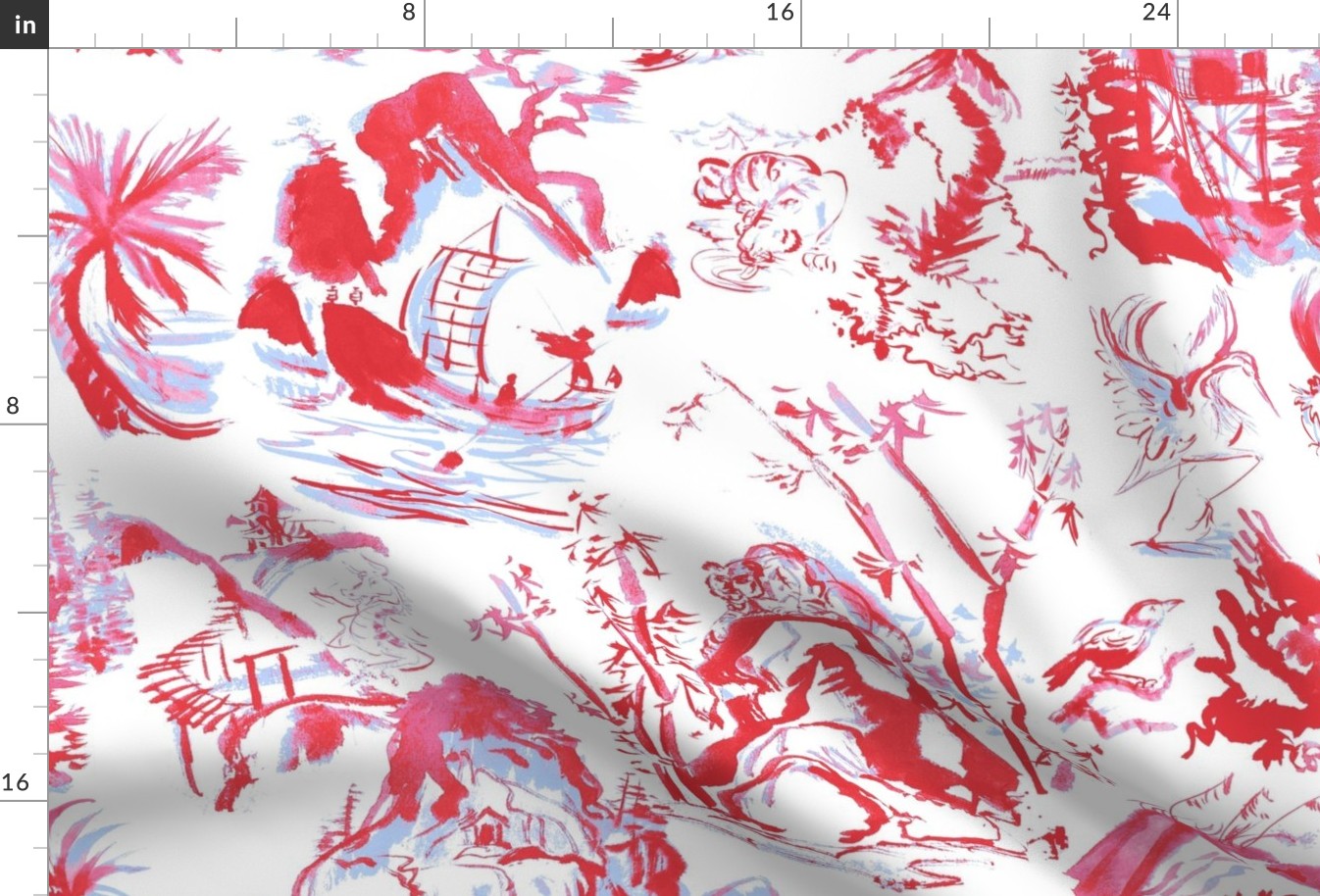 John's Toile Red_ pink and blue