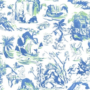 John's Toile  Cobalt with Pea green