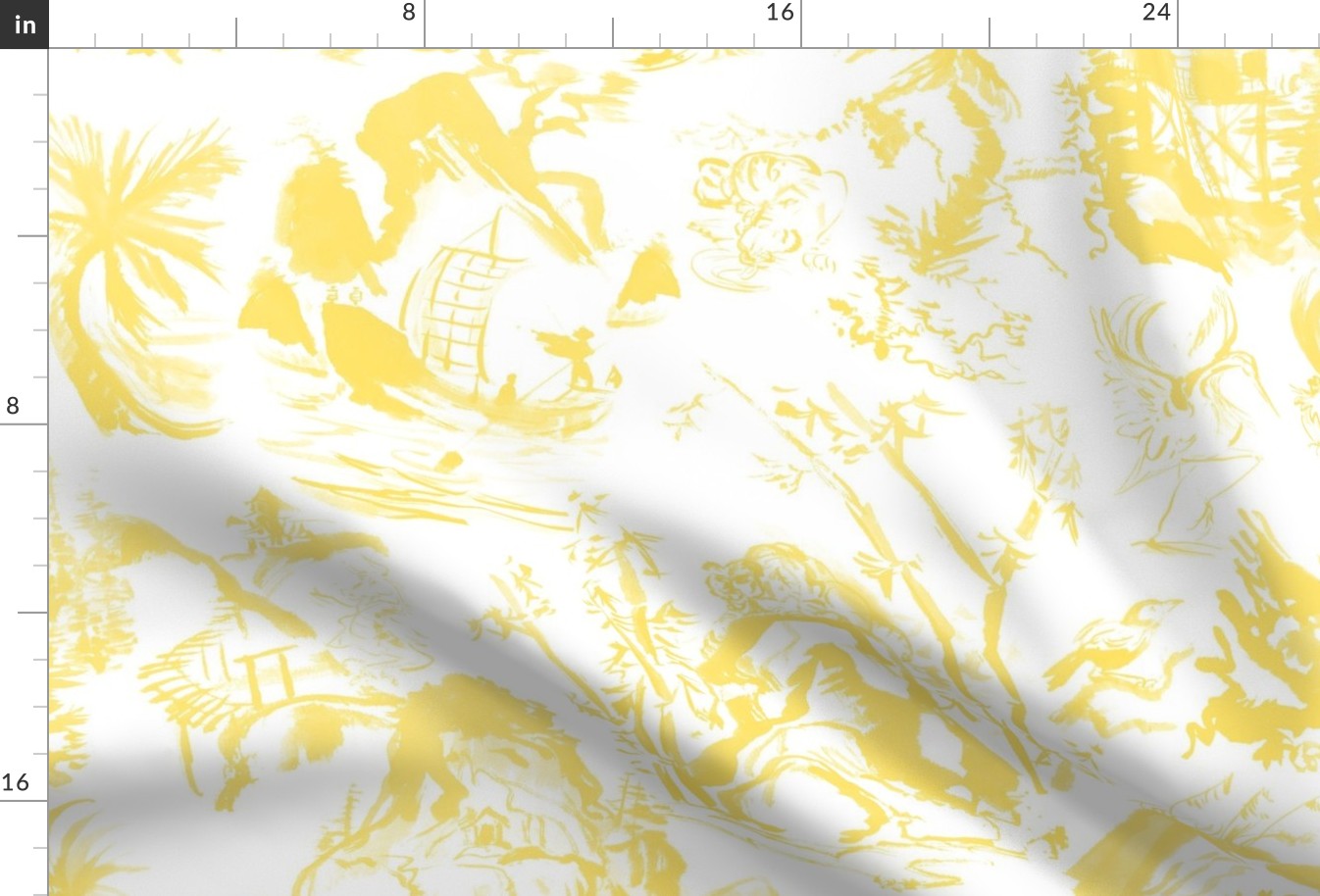 John's Toile Bold Yellow on White