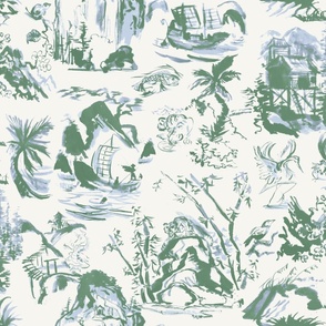 John's Toile LEHIGH GREEN and iNDIGO ON CREAM 