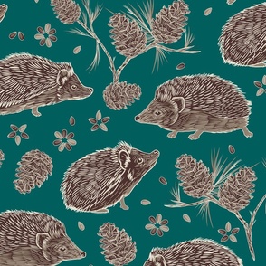 Hedgehogs and Pine Cones Night Swim Backgrownd Large Scale