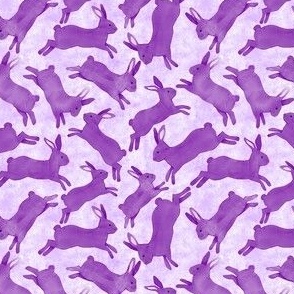 Purple Rabbits Jumping - Ditsy Scale - Light Lavender Bckg Bunny Bunnies Easter Spring