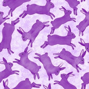 Purple Rabbits Jumping - Medium  Scale - Light Lavender Bckg Bunny Bunnies Easter Spring