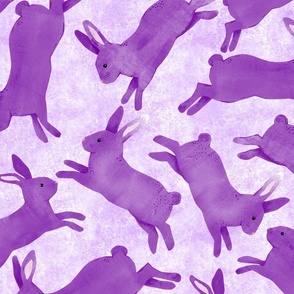 Purple Rabbits Jumping - Large  Scale - Light Lavender Bckg Bunny Bunnies Easter Spring