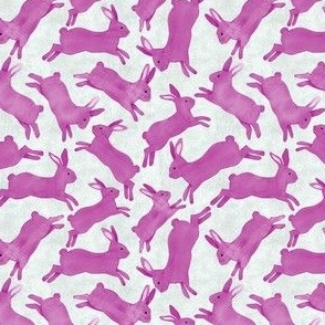 Magenta Pink Rabbits Jumping - Ditsy  Scale - Light Grey Bckg Bunny Bunnies Easter Spring