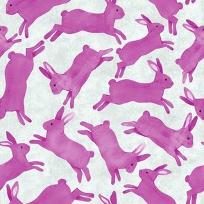 Magenta Pink Rabbits Jumping - Medium  Scale - Light Grey Bckg Bunny Bunnies Easter Spring