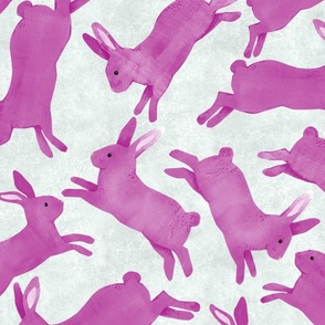 Magenta Pink Rabbits Jumping - Large  Scale - Light Grey Bckg Bunny Bunnies Easter Spring