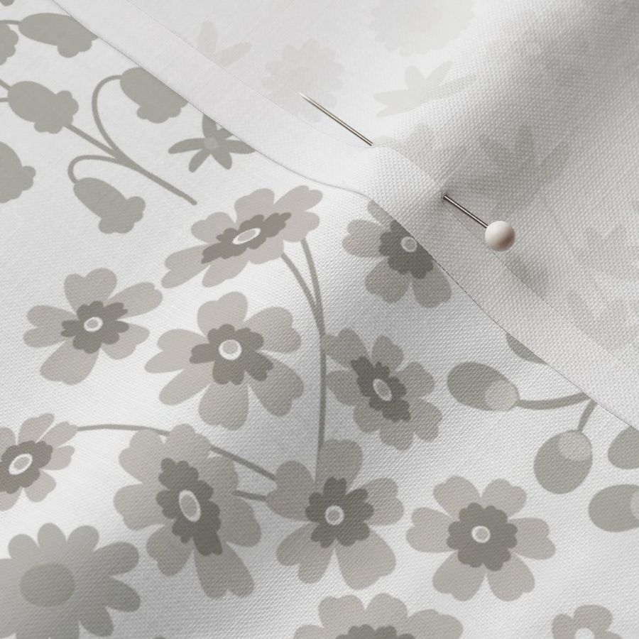 Happy Indie garden flowers in soft warm light greys and white large scale