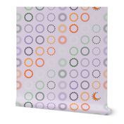 Midi - Mid Century Modern, Geometric Celestial Stylised Sun and Moon - Lilac, Orange & Green