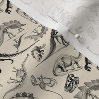 Museum Animals, Dinosaur Skeletons on Cream, Vintage Dinos Fabric (810)