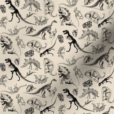 Museum Animals, Dinosaur Skeletons on Cream, Vintage Dinos Fabric (810)