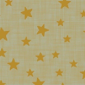 Gold stars on green and gold burlap