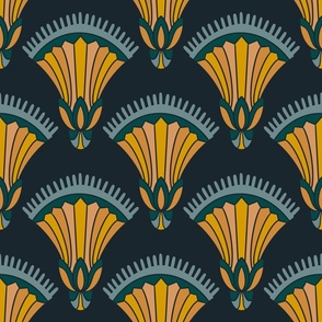 1920 Art Deco geometric flowers in yellow - big size 