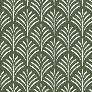 small scale // art deco fronds - olivetone green - fish scale fans