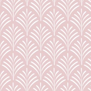small scale // art deco fronds - pure white_ rose pink - fish scale fans