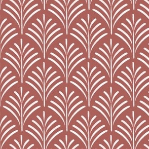 small scale // art deco fronds - pure white_ wild poppy red - fish scale fans