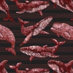 Textured Dark Red Whales | Dark striped background