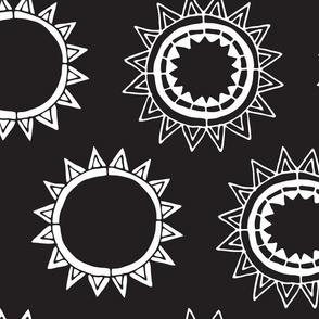 Large - Dark & Moody, Geometric Whimsigoth Stylised Sun & Stars - Black & White