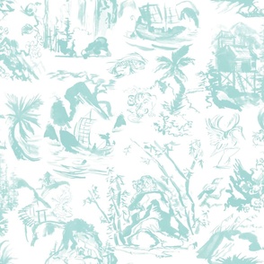 John's Toile Aqua on White