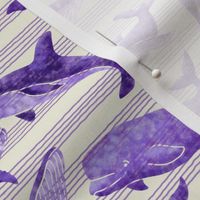 Textured Dark Violet Whales | Light striped background