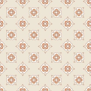 French country simple geometric floral pattern in  apricot crush, panna cotta cream and wite