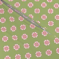 French country simple geometric floral pattern in green, white and hot pink